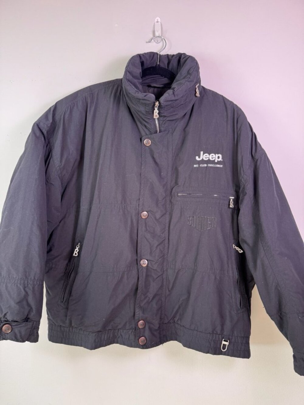 Bogner Jeep Ski Club Black Puffer Insulated Ski Jacket Hood Size 42 Made in USA